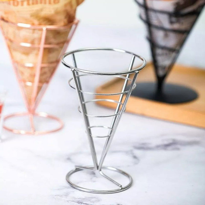 French Fries Stand Cone Basket Holder - Silver - Cupindy