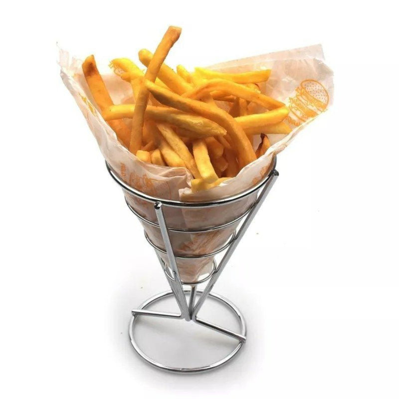 French Fries Stand Cone Basket Holder - Silver - Cupindy