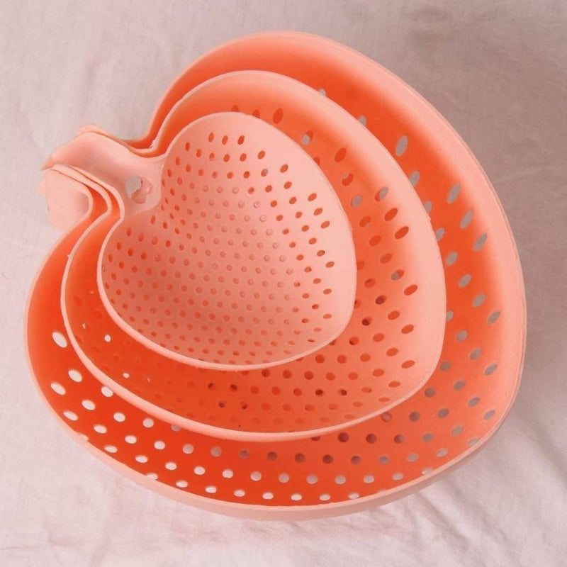 Fruit And Vegetable Strainer, Heart Shape, 3 Pieces - White - Cupindy
