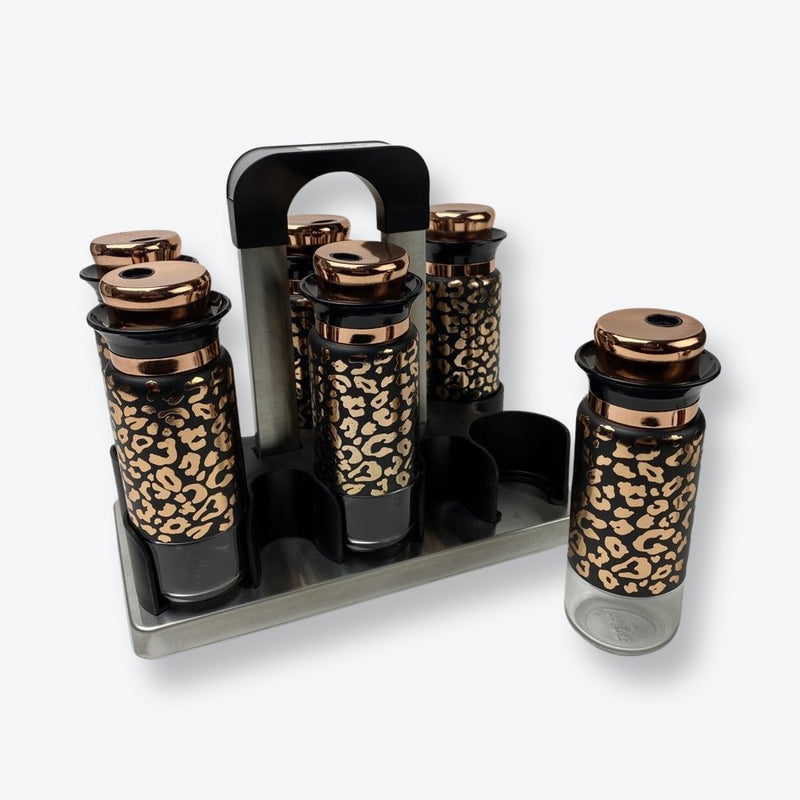 Glass Spices Set With Metal Stand, 6 Pieces with stand N43194 - Cupindy