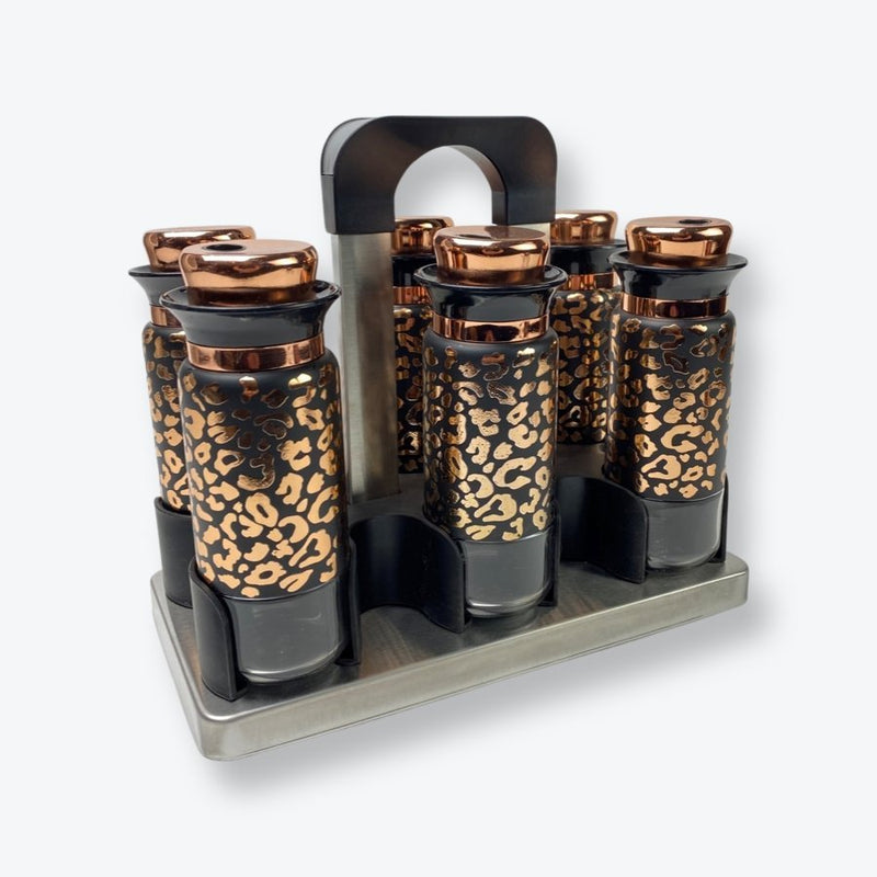 Glass Spices Set With Metal Stand, 6 Pieces with stand N43194 - Cupindy