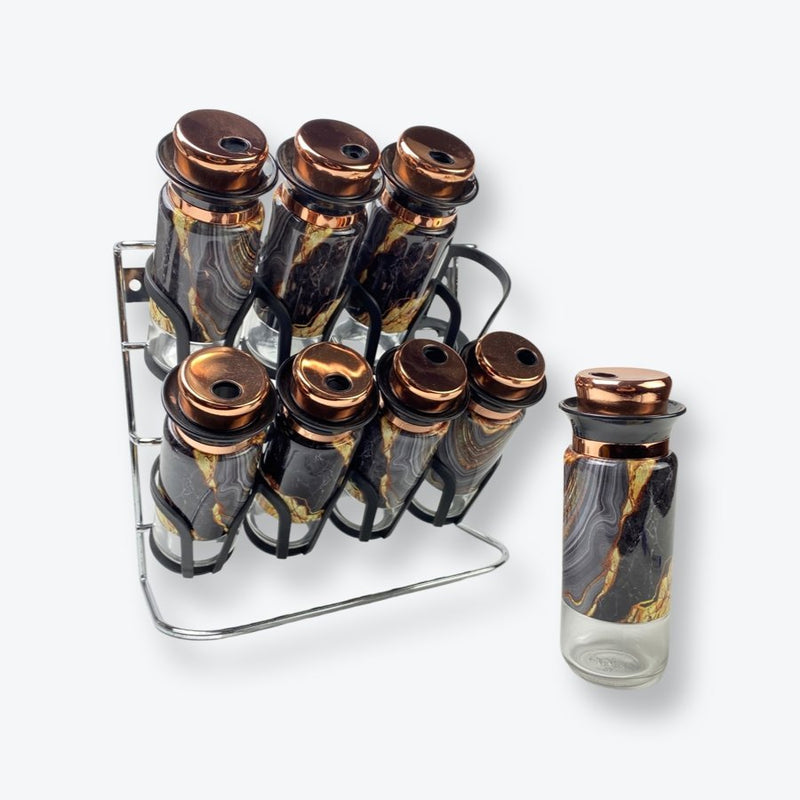 Glass Spices Set With Metal Stand, 8 Pieces with stand N443203 - Cupindy