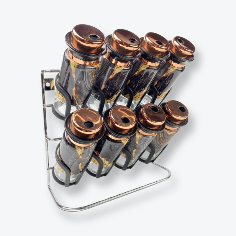 Glass Spices Set With Metal Stand, 8 Pieces with stand N443203 - Cupindy