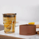 Glass Tumbler with Lid & Glass Straw, Leather Sleeve Coffee Tea Milk Mug - Cupindy
