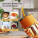 Glass Tumbler with Lid & Glass Straw, Leather Sleeve Coffee Tea Milk Mug - Cupindy