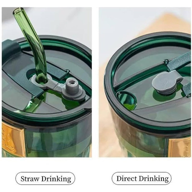 Glass Tumbler with Lid & Glass Straw - Multi Colors - 500 ml - Cupindy