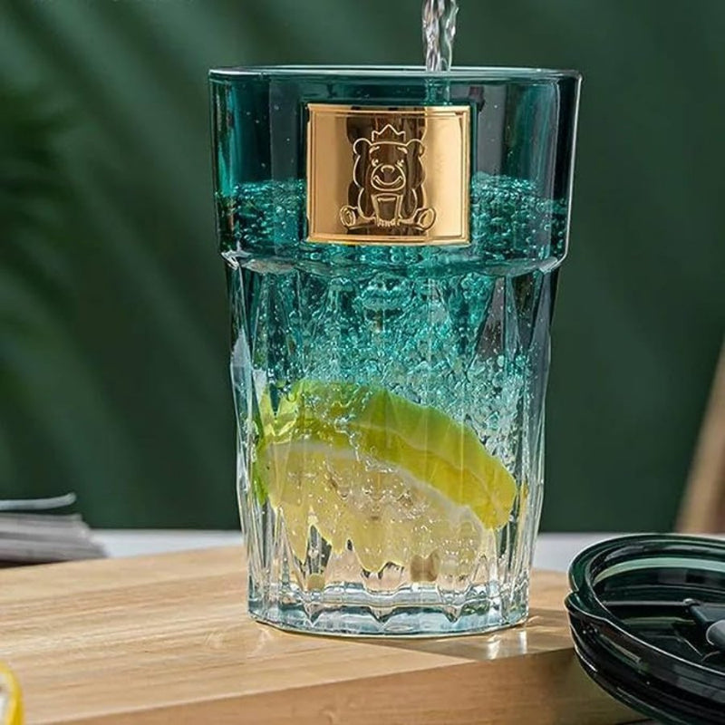 Glass Tumbler with Lid & Glass Straw - Multi Colors - 500 ml - Cupindy