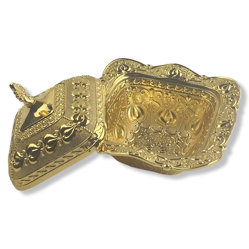 Golden Square Serving Bowl With Cover, 12 x 12 x 9 cm - Cupindy