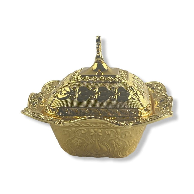 Golden Square Serving Bowl With Cover, 12 x 12 x 9 cm - Cupindy