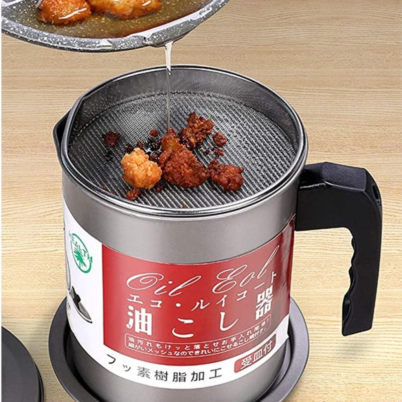 Grease Container with Stainless Steel Strainer - 1.4L - Cupindy