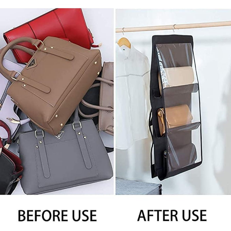 Hanging Purse Handbag Organizer, Dust-Proof Space Saver Storage Holder Bag, 6 Pockets - Cupindy