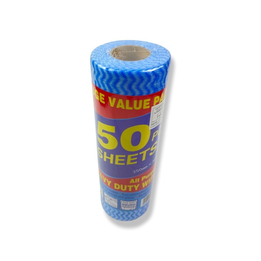 Heavy Duty Wipes Roll, Pack of 50 Sheets - Cupindy