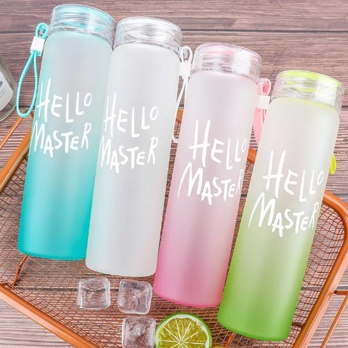 Hello Master Water Bottle New Frosted Glass Colorful Letter With Pope Portable Travel My Drink 500 ml - Cupindy