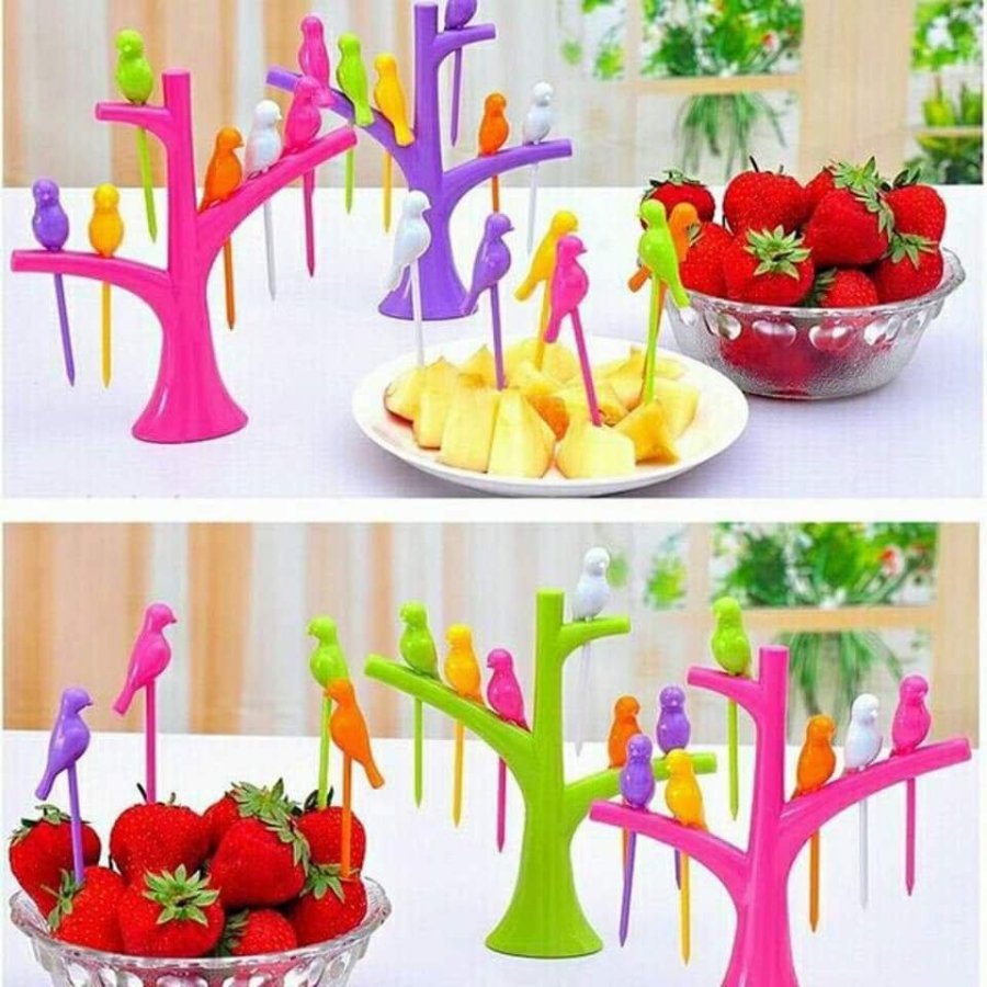 Home Bird Cartoon Fruit Fork, 6 sticks + Holder - Cupindy