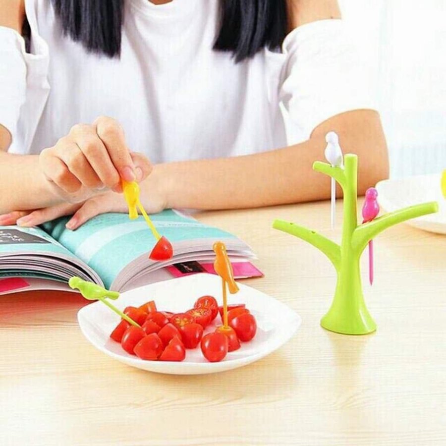 Home Bird Cartoon Fruit Fork, 6 sticks + Holder - Cupindy