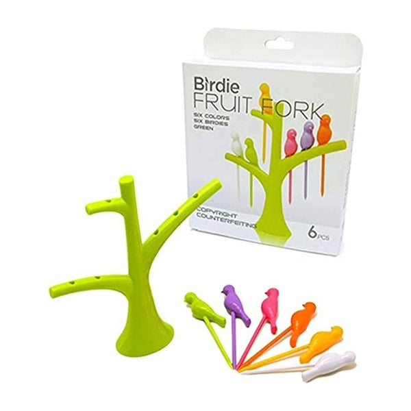 Home Bird Cartoon Fruit Fork, 6 sticks + Holder - Cupindy