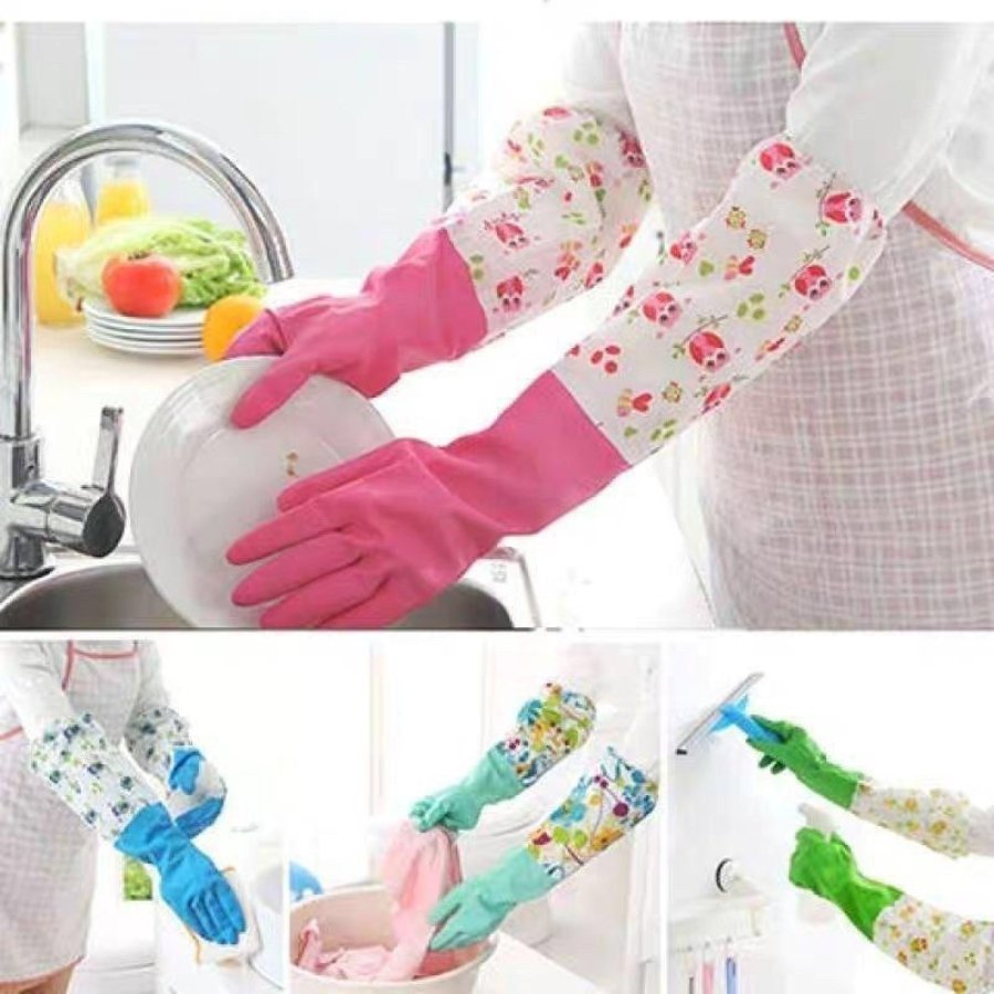 Housework Cleaning Latex Rubber Bundle Cuff Winter Velvet Lining Dishwashing Long - Cupindy