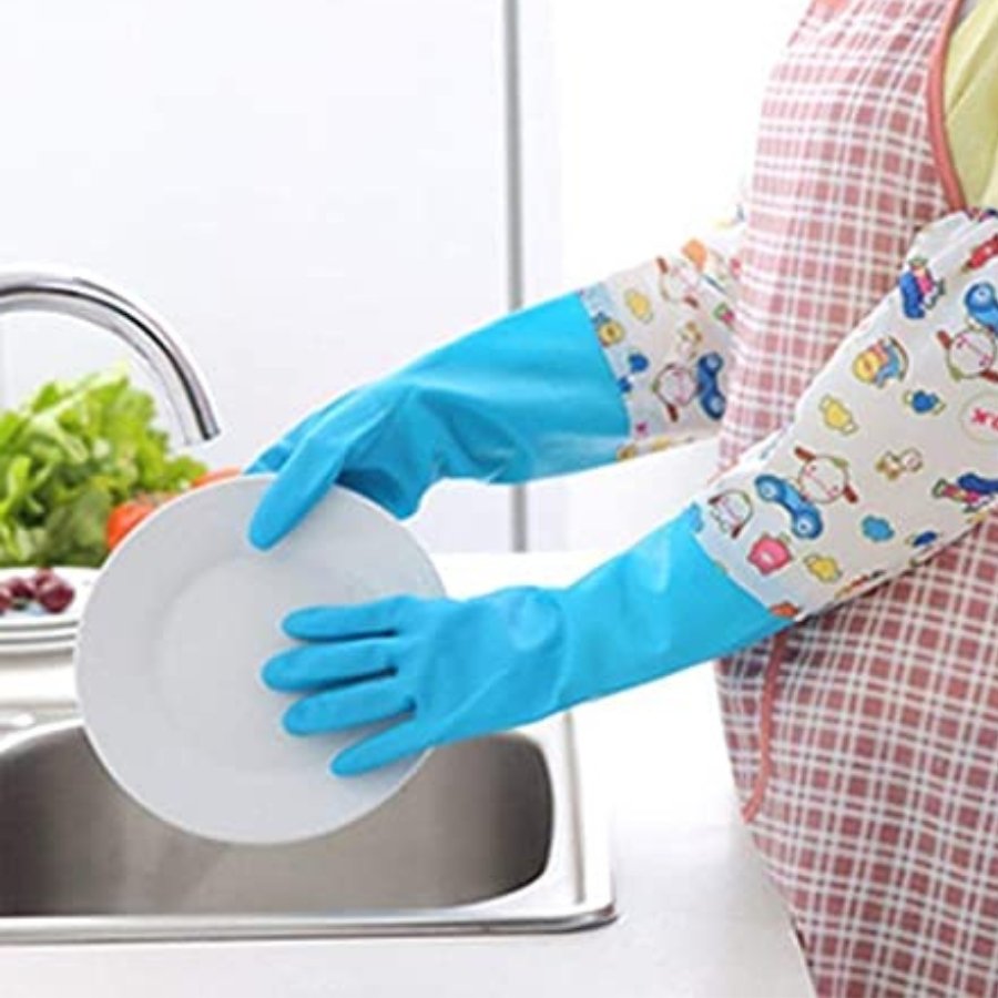 Codian Reusable Long Cuff Rubber Kitchen Gloves - Non-Slip Texture Thick Fleece Lined For Dishwashing
