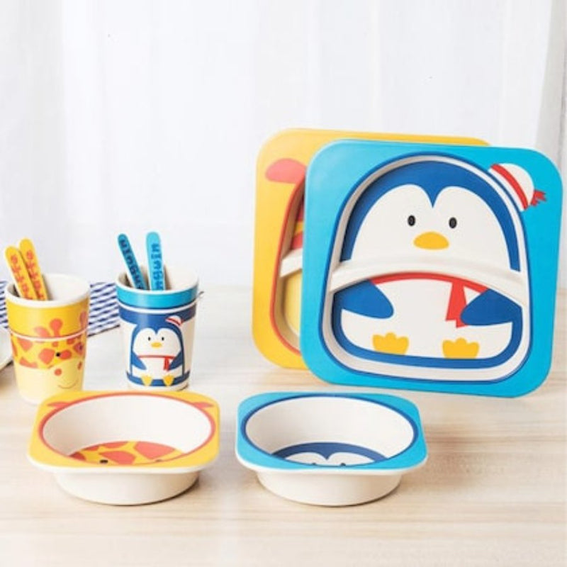 kid 5 Piece Bamboo Fiber Dinner Set For Kids - Cupindy