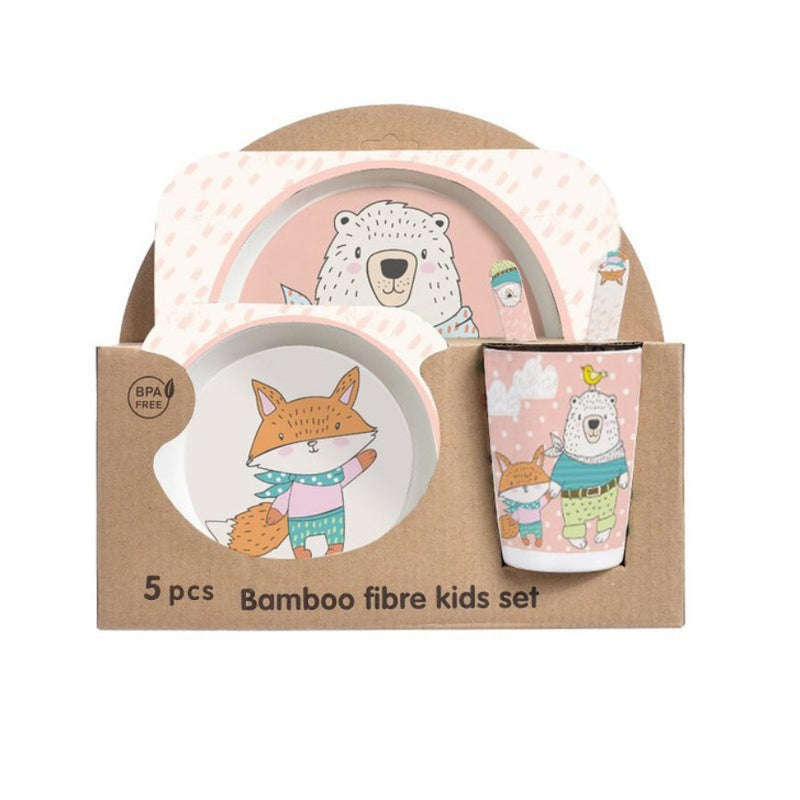 kid 5 Piece Bamboo Fiber Dinner Set For Kids - Cupindy