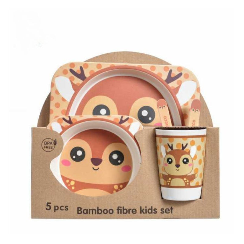 kid 5 Piece Bamboo Fiber Dinner Set For Kids - Cupindy