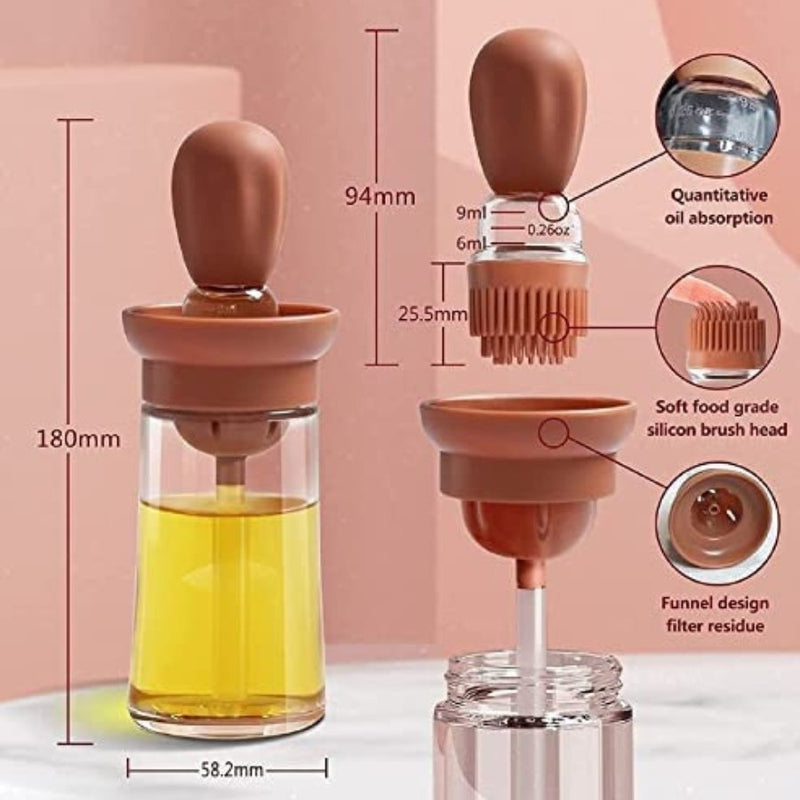 Kitchen 2 in 1 Silicone Oil Dropper - 180 ml - Multi Colors - 1 Piece - Cupindy