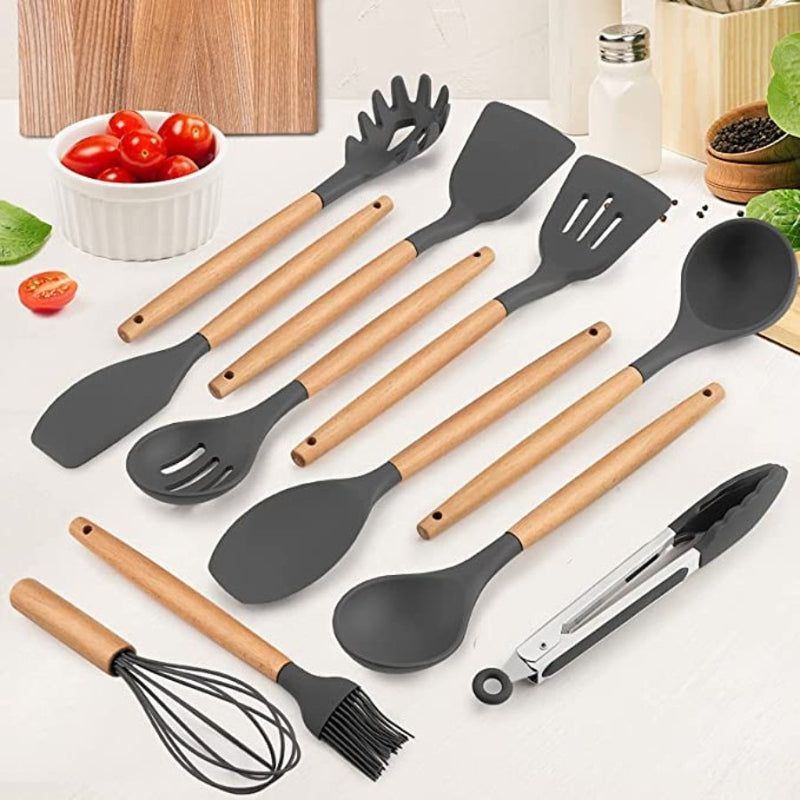 Kitchen Utensils Set of 12, Silicone Cooking Utensils with Holder, Non-stick Cookware Friendly & Heat Resistant - Cupindy