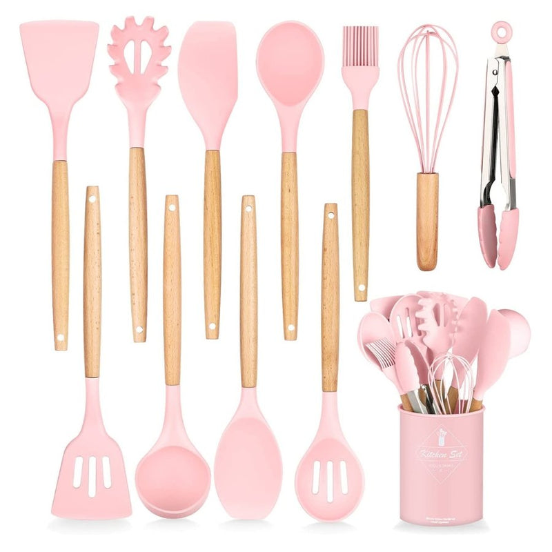 Kitchen Utensils Set of 12, Silicone Cooking Utensils with Holder, Non-stick Cookware Friendly & Heat Resistant - Cupindy