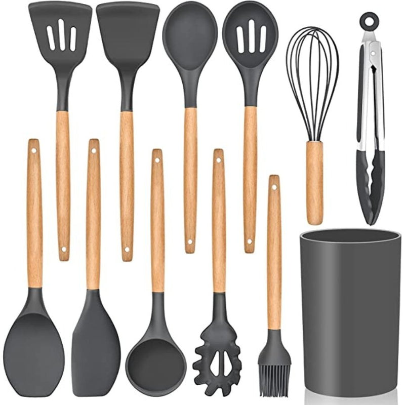 Kitchen Utensils Set of 12, Silicone Cooking Utensils with Holder, Non-stick Cookware Friendly & Heat Resistant - Cupindy