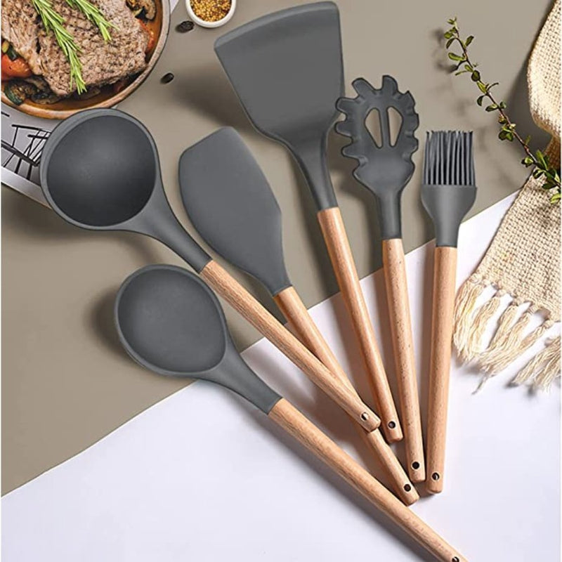 Kitchen Utensils Set of 12, Silicone Cooking Utensils with Holder, Non-stick Cookware Friendly & Heat Resistant - Cupindy
