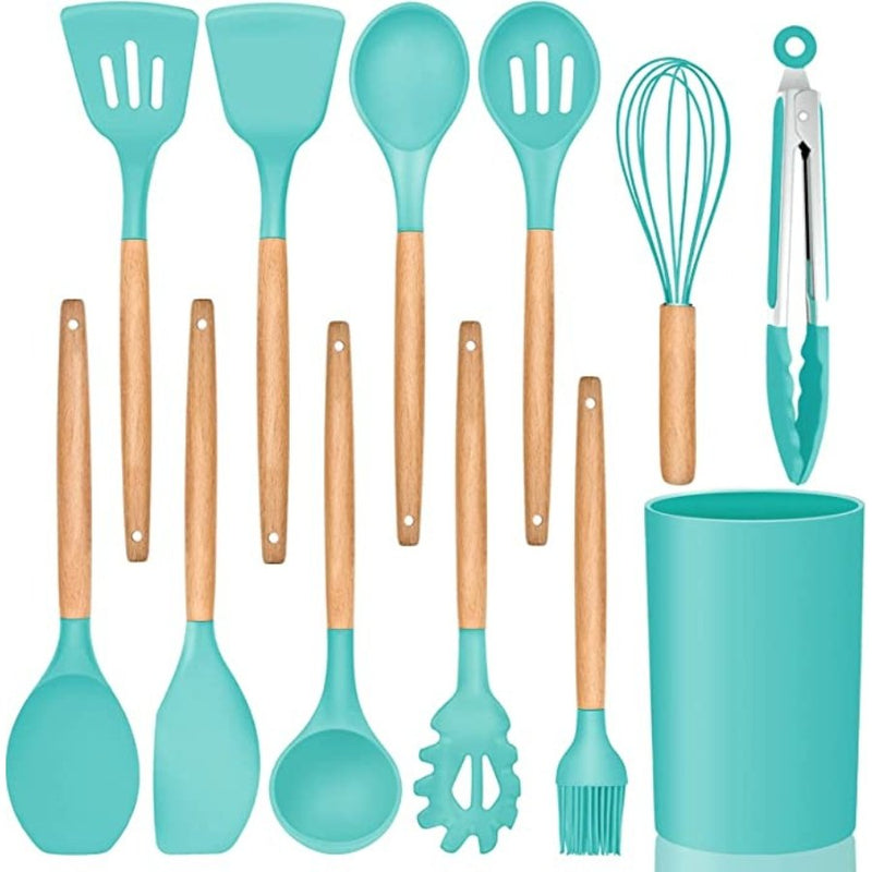 Kitchen Utensils Set of 12, Silicone Cooking Utensils with Holder, Non-stick Cookware Friendly & Heat Resistant - Cupindy
