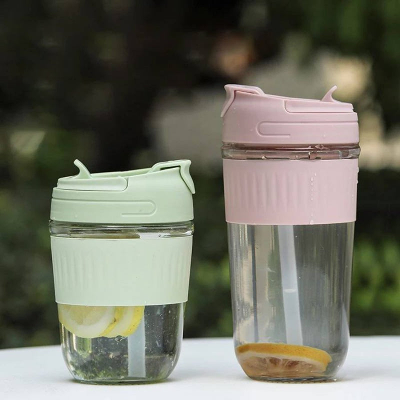 Leak Proof Glass Travel Coffee Mug with Lid and Straw - 500 ML - Cupindy