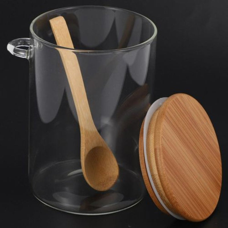 Medium Clear Glass Containers for Pantry with Wooden Spoon - 15 x 10 cm - Cupindy