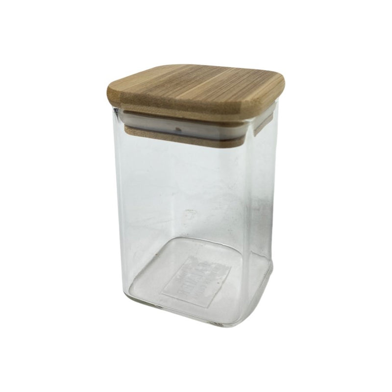 Medium Glass Food Container Storage With Wooden Cover, 1 Piece ( 10 x 6 cm ) - Cupindy