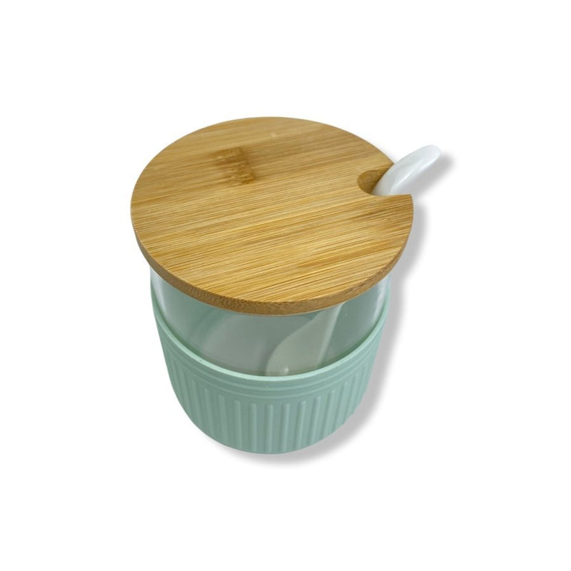 O'lala Medium Wooden and Glass Spice Jar With Spoon, Borosilicate Glass- SK-7111 - Cupindy