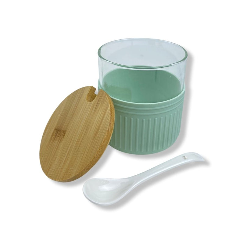 O'lala Set of Wooden and Glass Spice Jar With Spoon, Borosilicate Glass- SK-7111 - Cupindy