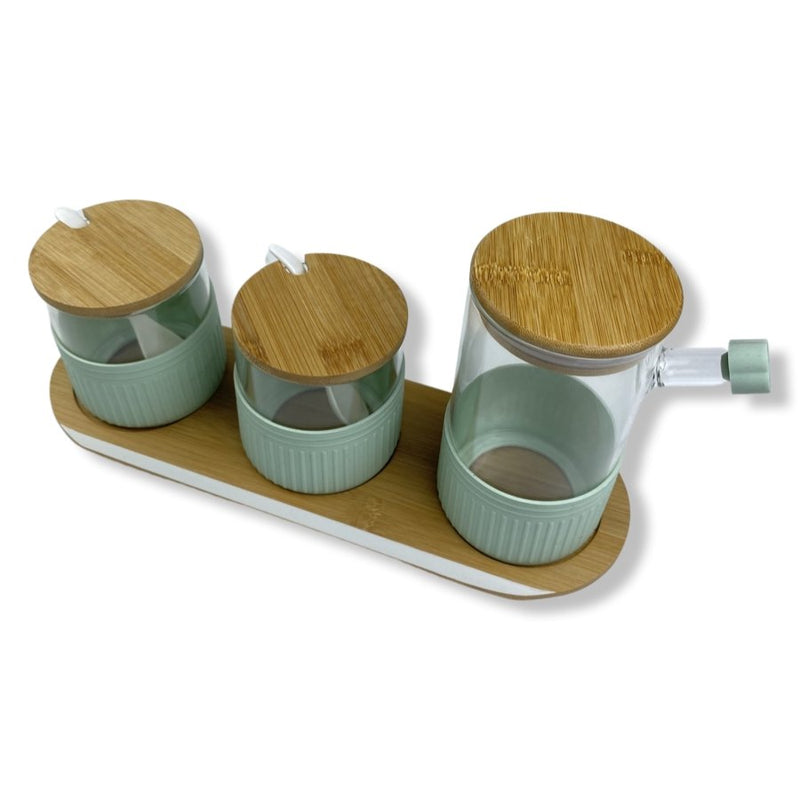 O'lala Set of Wooden and Glass Spice Jar With Spoon, Borosilicate Glass- SK-7111 - Cupindy
