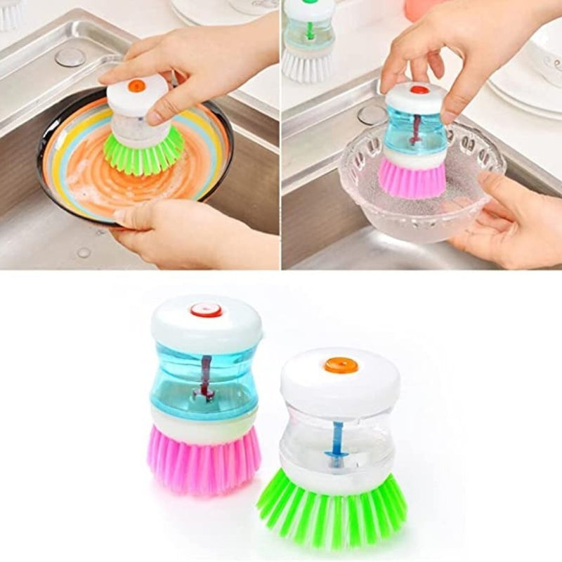 6pcs/set Dish Scrubber With Soap Dispenser, Heavy Duty Dish Brush