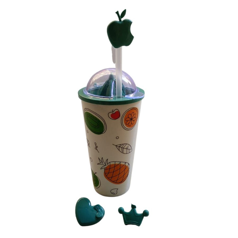 Plastic Cup With Juicer and Straw - Multi Colors - Cupindy