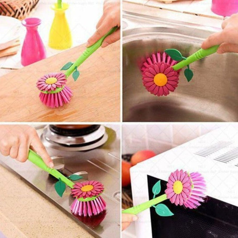 Plastic Flower Shape Dish Brush with Hand - Multicolor - Cupindy