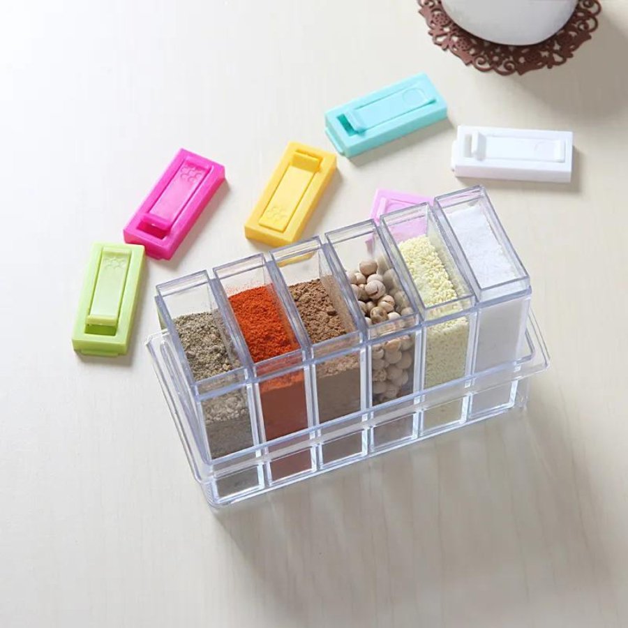 Plastic Transparent Seasoning Box Spices Case, 6-Pieces, Multicolor - Cupindy
