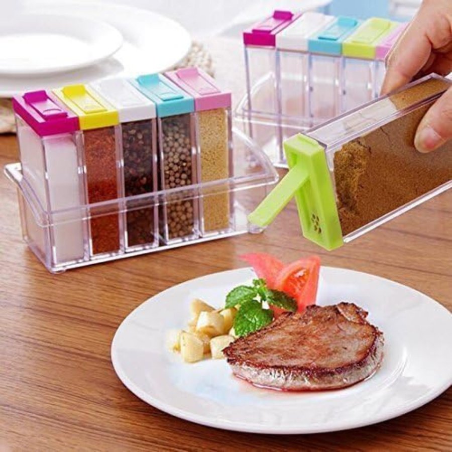 Plastic Transparent Seasoning Box Spices Case, 6-Pieces, Multicolor - Cupindy