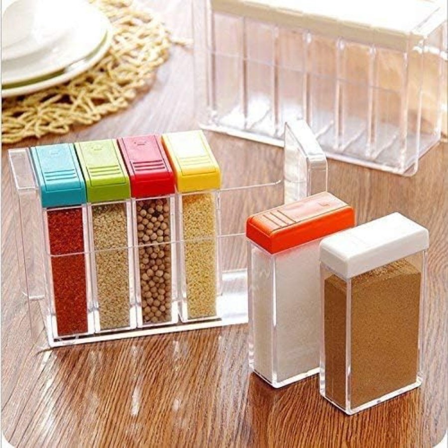 Plastic Transparent Seasoning Box Spices Case, 6-Pieces, Multicolor - Cupindy