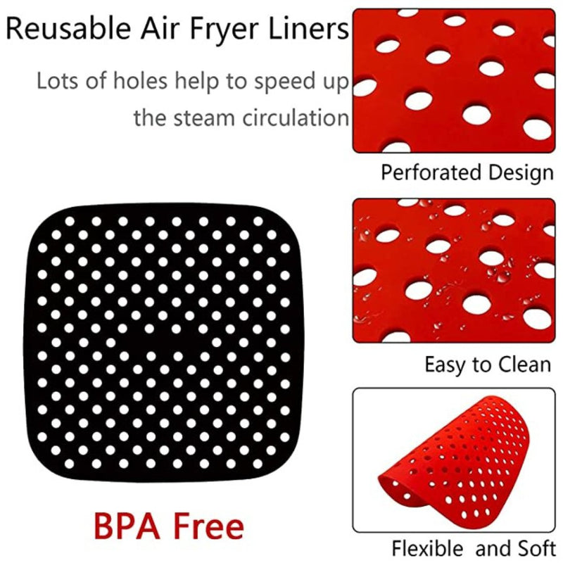 Reusable Air Fryer Liners Square, Silicone - Multi Colors - 21 cm - Cupindy
