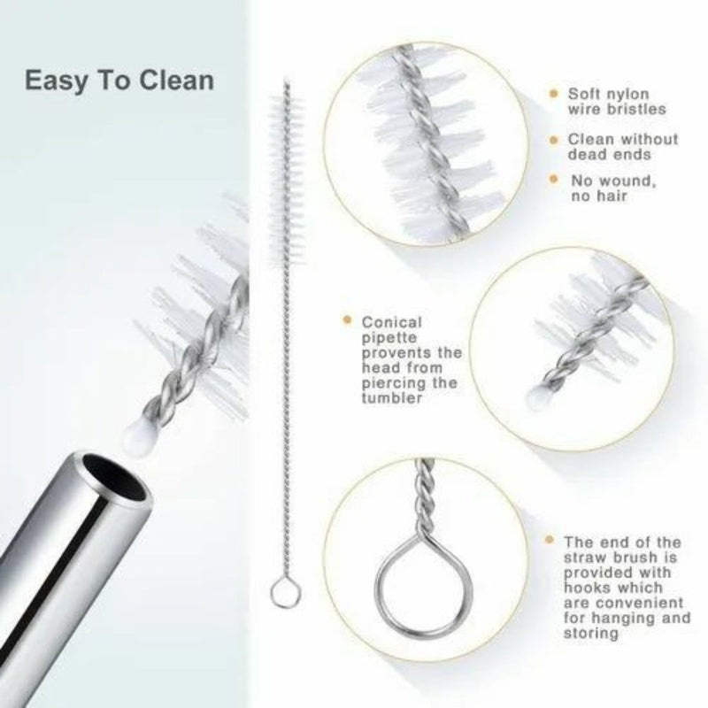 Reusable Stainless Steel Straws with Cleaning Brush - Set of 3 Pieces - Cupindy