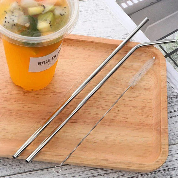 Reusable Stainless Steel Straws with Cleaning Brush - Set of 3 Pieces - Cupindy