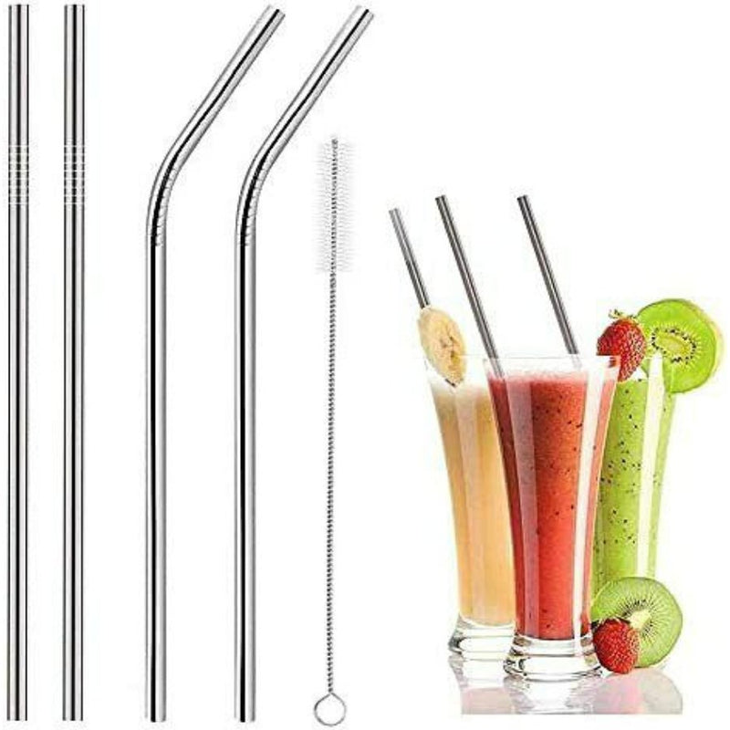 Reusable Stainless Steel Straws with Cleaning Brush - Set of 5 Pieces - Cupindy