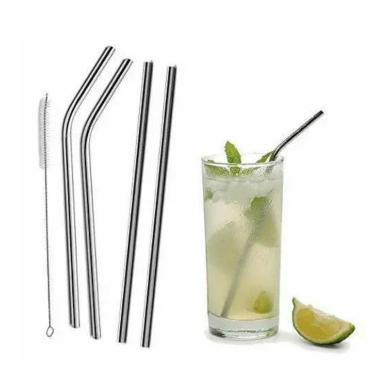 Reusable Stainless Steel Straws with Cleaning Brush - Set of 5 Pieces - Cupindy