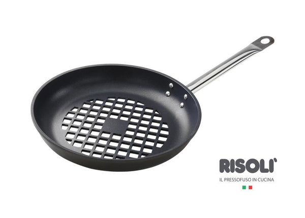 RISOLI - FRYPAN BBQ WITH STAINLESS STEEL HANDLES 4 RIVETS, 32 cm - Cupindy