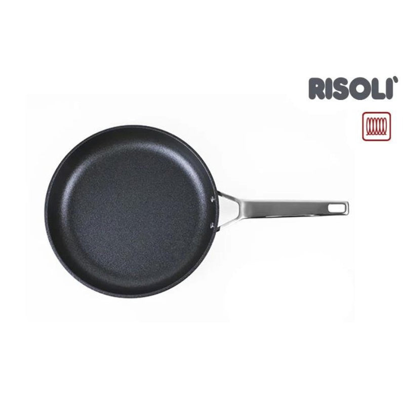 Risoli - INDUCTION FRYING PAN BLACKPLUS 18/10 RIVETED STEEL HANDLE - 24 cm - Cupindy